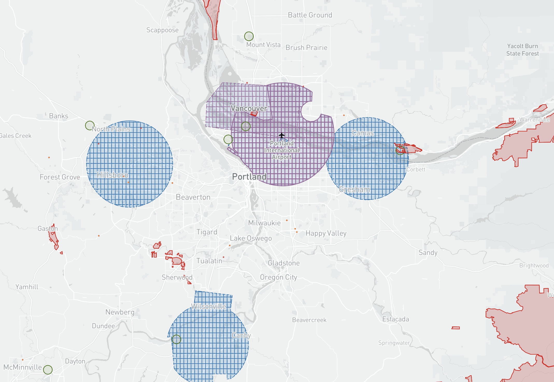 Map of Portland area flight restriction areas - For planning Aerial Video and Photography missions